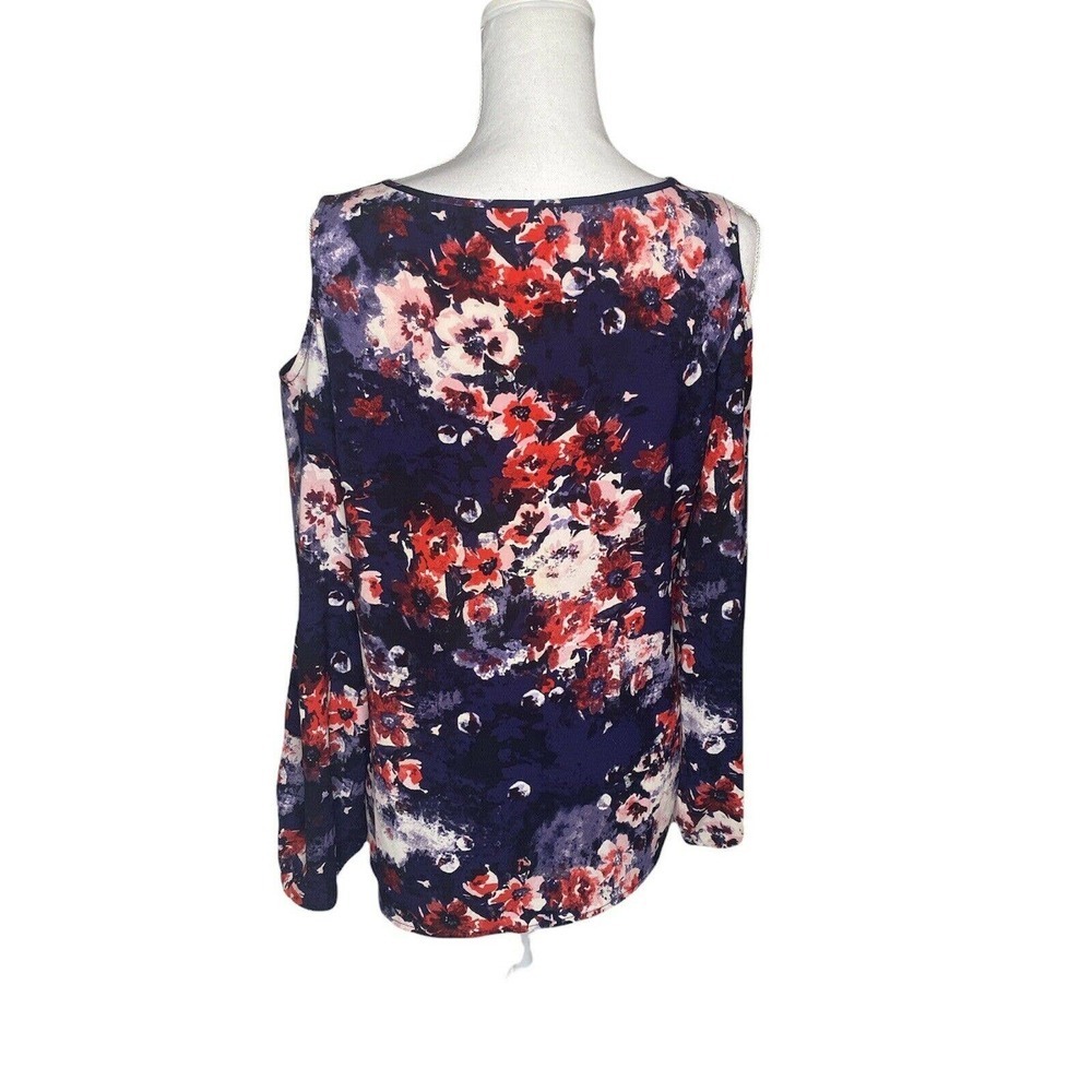 ROSE & OLIVE Floral Cold Shoulder Top Sz Medium Blue Red Pink - Picture 3 of 8